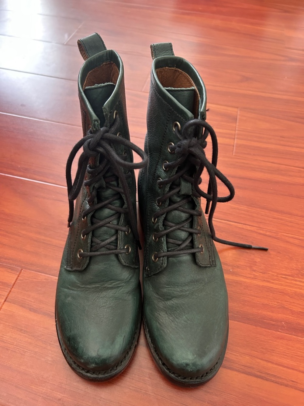 Frye Dark Green Leather Lace-Up Ankle Boots